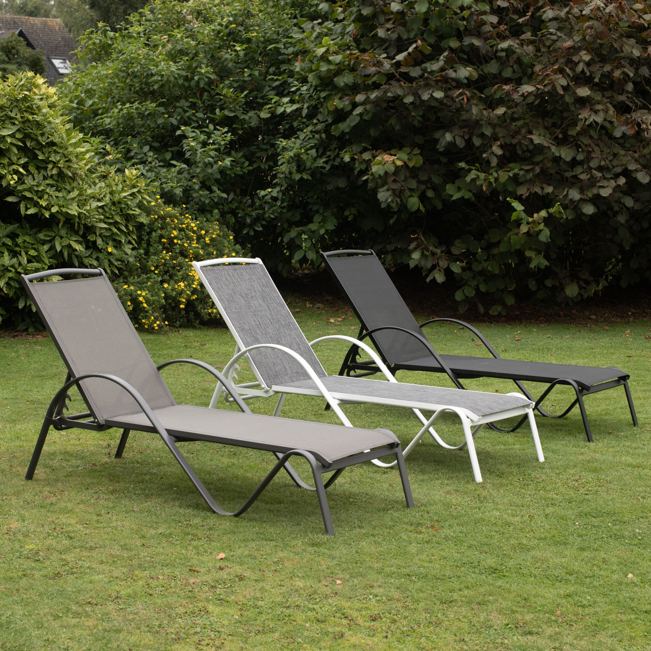 bain de soleil SUNSET 3 modèles bain de soleil aluminium noir gris et blanc