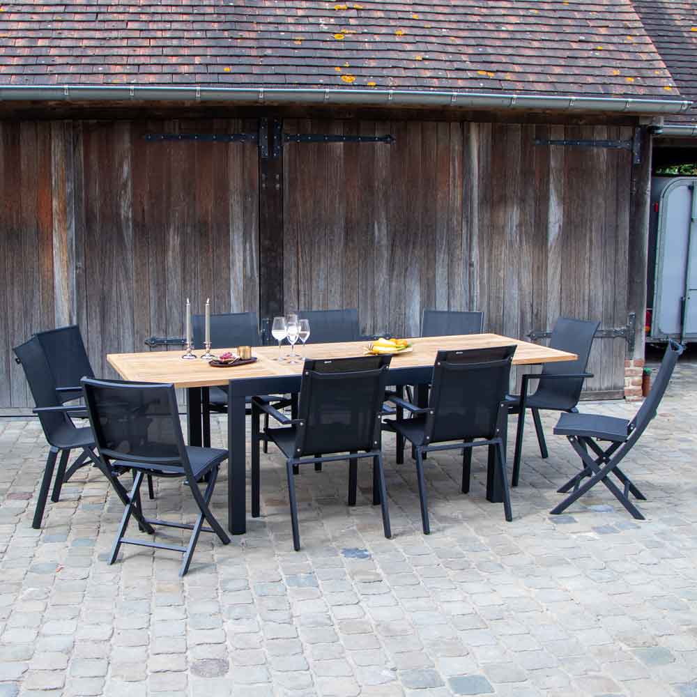 salon de jardin extensible teck et alu