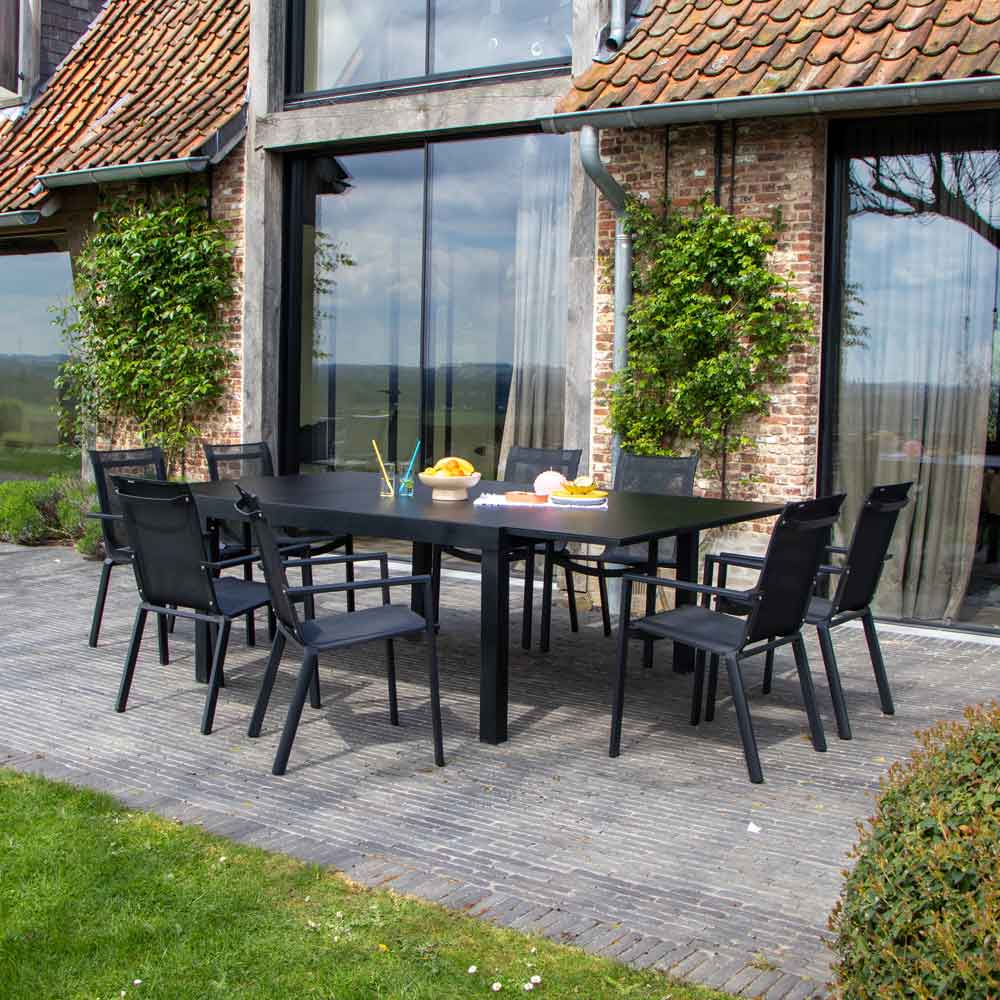 salon de jardin extensible aluminium noir
