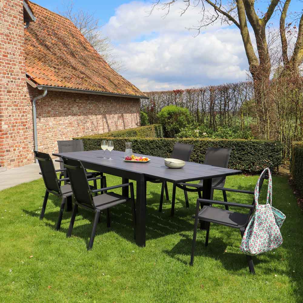 603890 Ensemble HPL salon de jardin alu gris