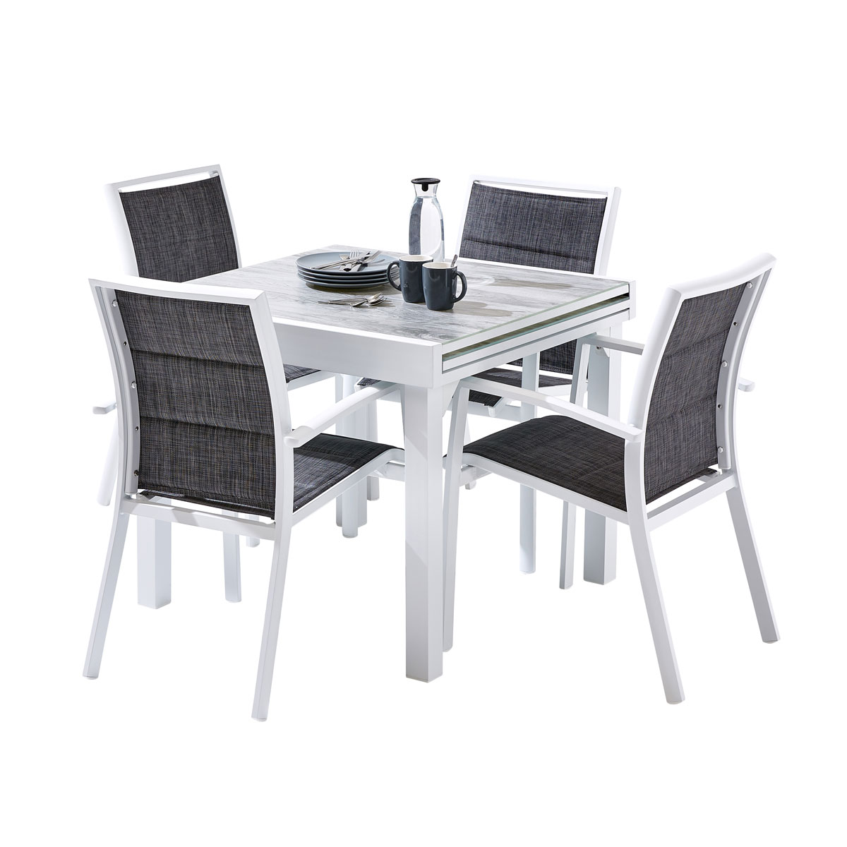 600310_2 MODULO Ensemble Modulo Verre Décor Bois 4/8 Mobilier de Jardin Alu Wilsa Garden