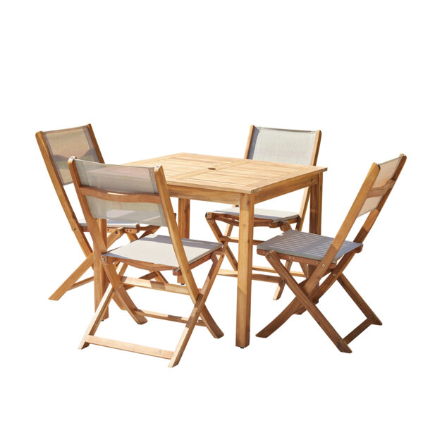 Ensemble en Acacia carré Table 4 avec 4 chaises Grises Mobilier Exotique Wilsa Garden
