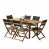 Ensemble en Acacia rectangulaire Table 6-8 avec 6 chaises Noires Mobilier Exotique Wilsa Garden