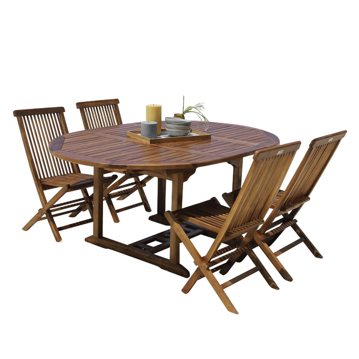 700016 SOFIA Ensemble en Teck huilé ovale Table 4-8 avec 4 chaises Mobilier Exotique Wilsa Garden table en Teck huilé ovale 4-8 places avec 4 chaises