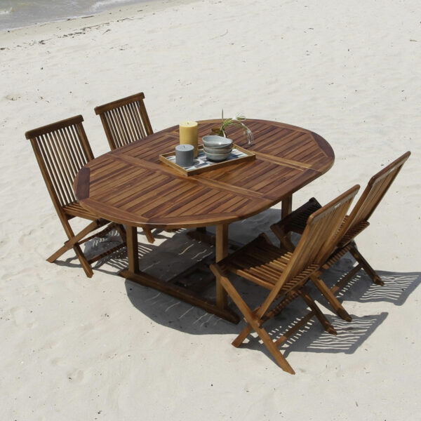 Ensemble en Teck huilé ovale Table 4-8 avec 4 chaises Mobilier Exotique Wilsa Garden