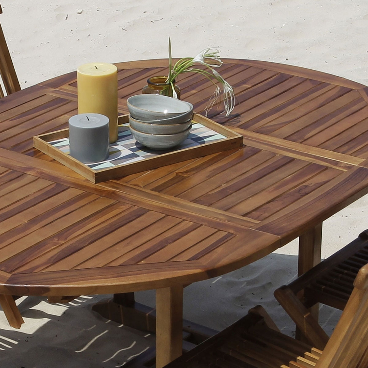 700016 SOFIA Ensemble en Teck huilé ovale Table 4-8 avec 4 chaises Mobilier Exotique Wilsa Garden salon de jardin en bois huilé