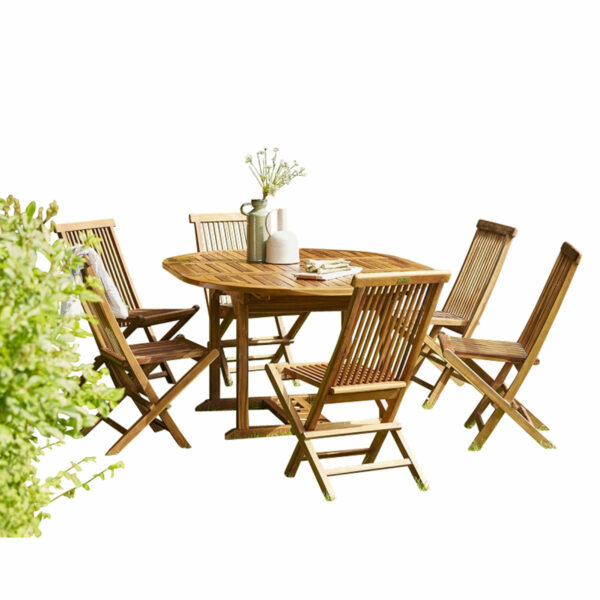 Ensemble en Teck huilé ovale Table 4-8 avec 6 chaises Mobilier Exotique Wilsa Garden