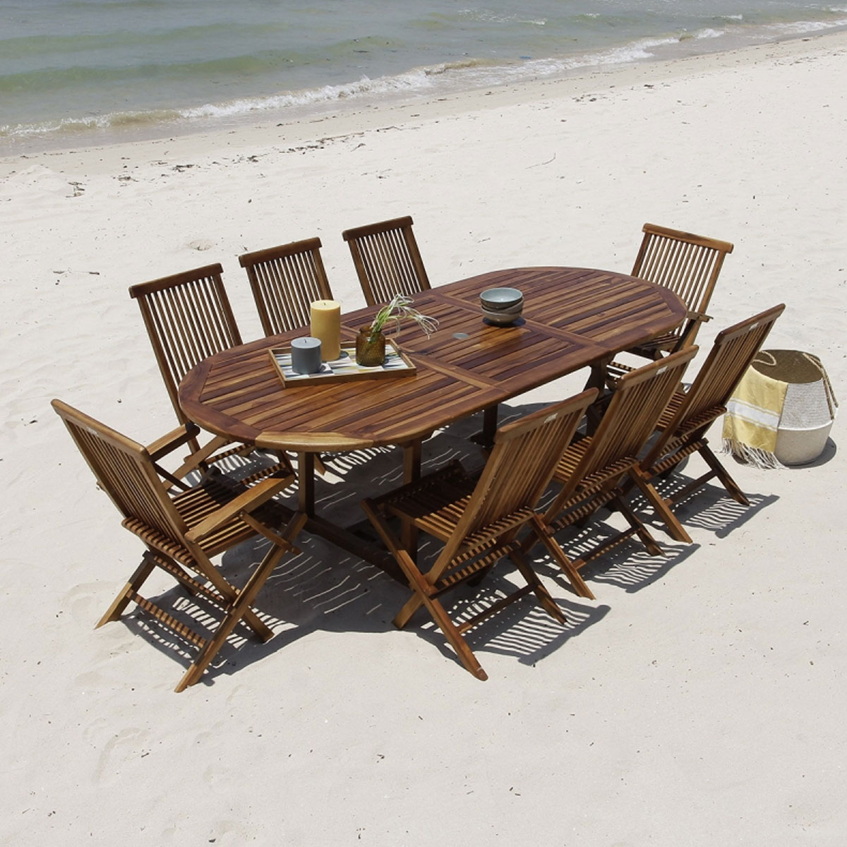 700018 SOFIA Ensemble en Teck huilé ovale Table 8-10 avec 8 chaises Mobilier Exotique Wilsa Garden salon de jardin en bois huilé extensible avec 8 chaises