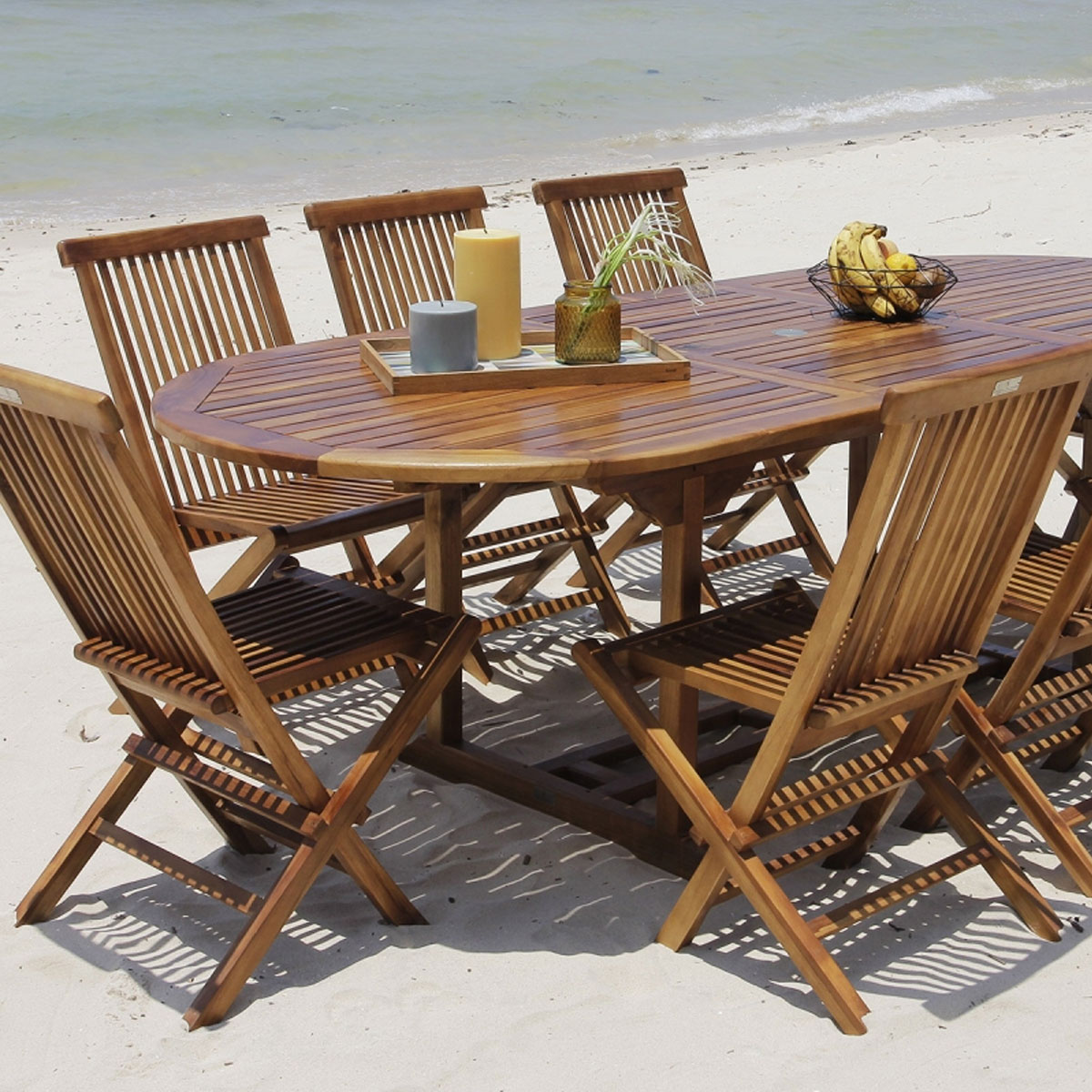 700018 SOFIA Ensemble en Teck huilé ovale Table 8-10 avec 8 chaises Mobilier Exotique Wilsa Garden salon de jardin en teck huilé avec 8 chaises