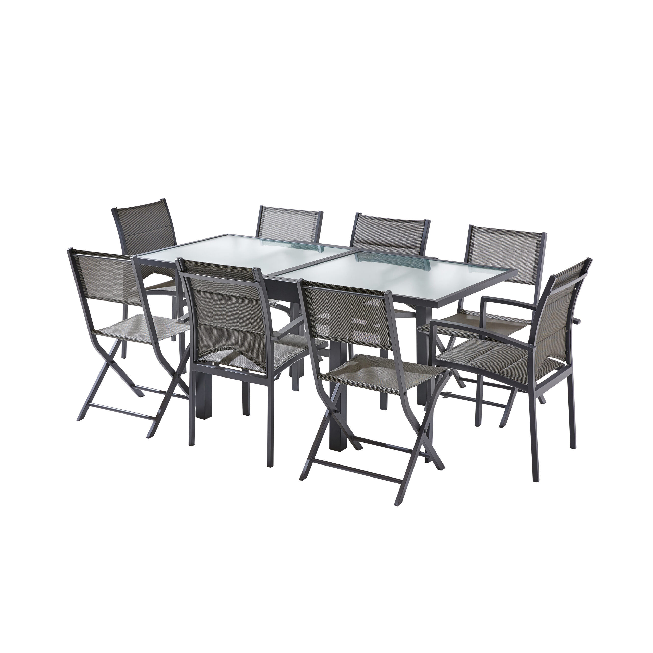 Ensemble Modulo Verre Gris 4/8 Mobilier de Jardin Alu Wilsa Garden salon de jardin 8 places en alu