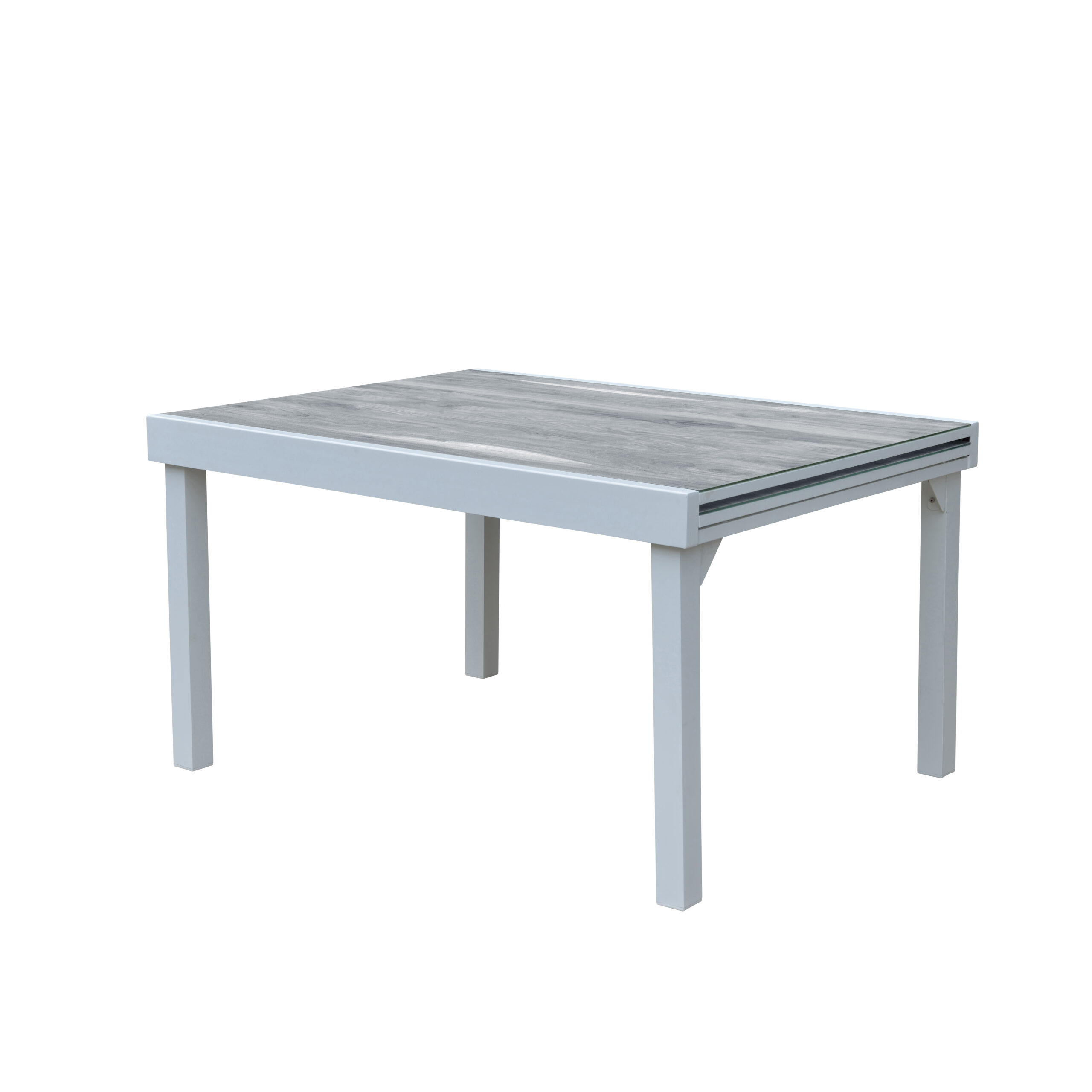 Table Modulo Verre Décor Bois 6/10 Mobilier de Jardin Alu Wilsa Garden petite table de jardin en aluminium blanc et verre effet bois