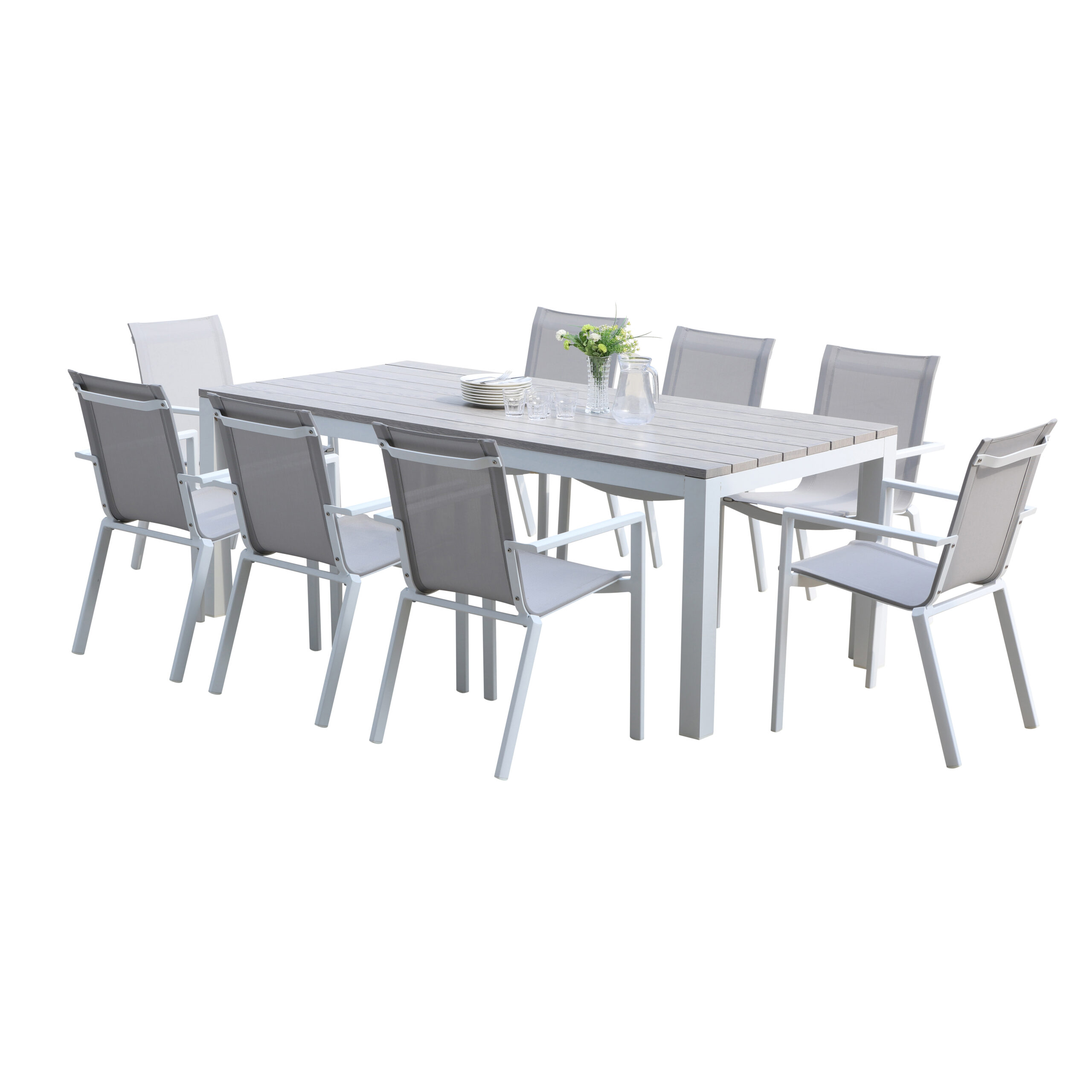Ensemble Tampa 8 places Mobilier de Jardin alu Wilsa Garden salon de jardin 8 places alu blanc et effet bois gris