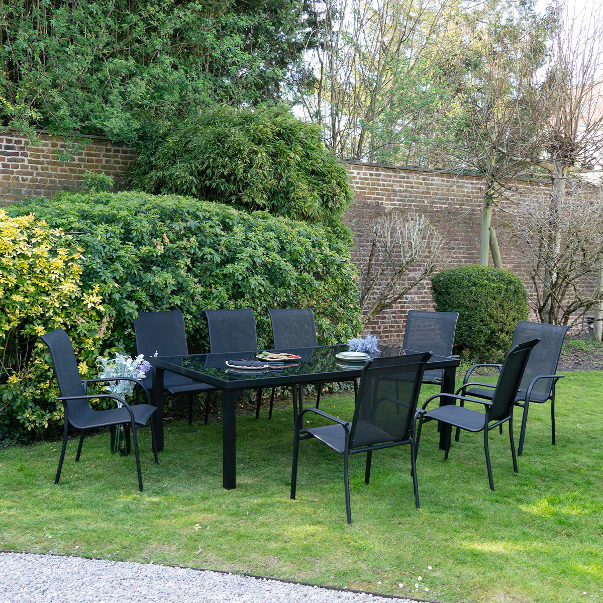 602083_11 BLACK EDITION Table en aluminium et verre noir black edition wilsa garden
