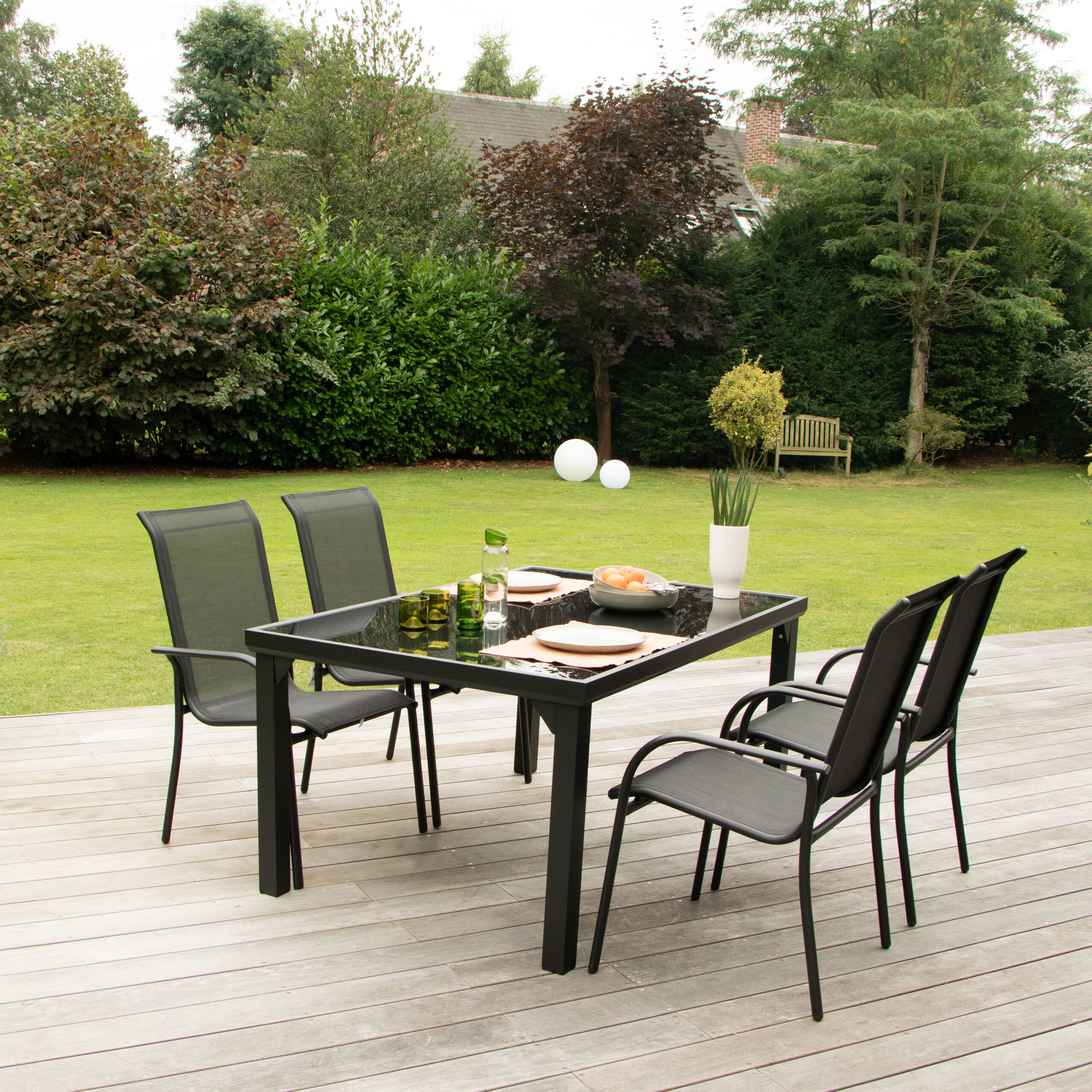 Ensemble BLACK EDITION 602084 salon de jardin alu et verre noir