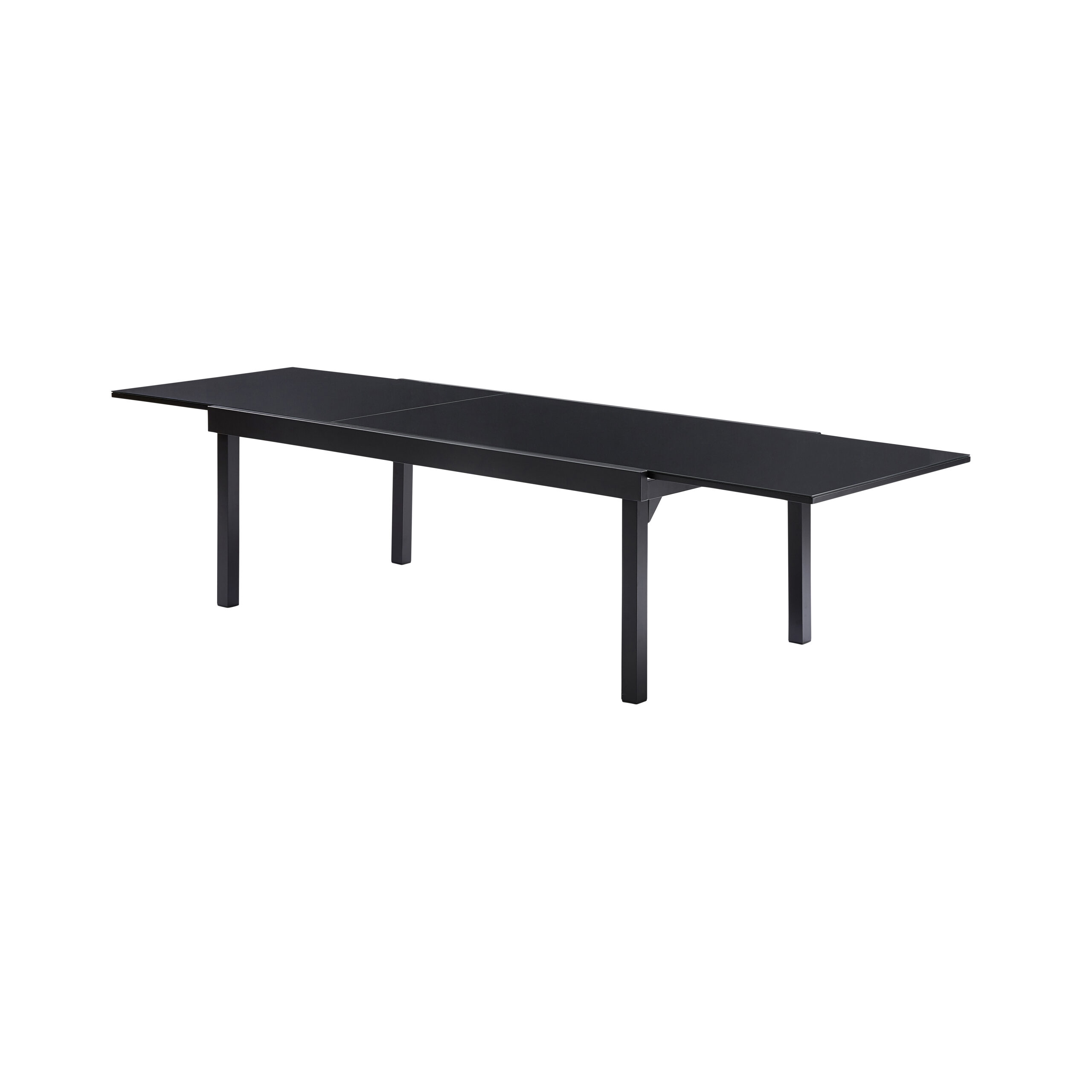 Table Modulo verre noir 8/12 Mobilier Alu Wilsa Garden Table de jardin avec rallonge en aluminium et verre noir 8/12 places