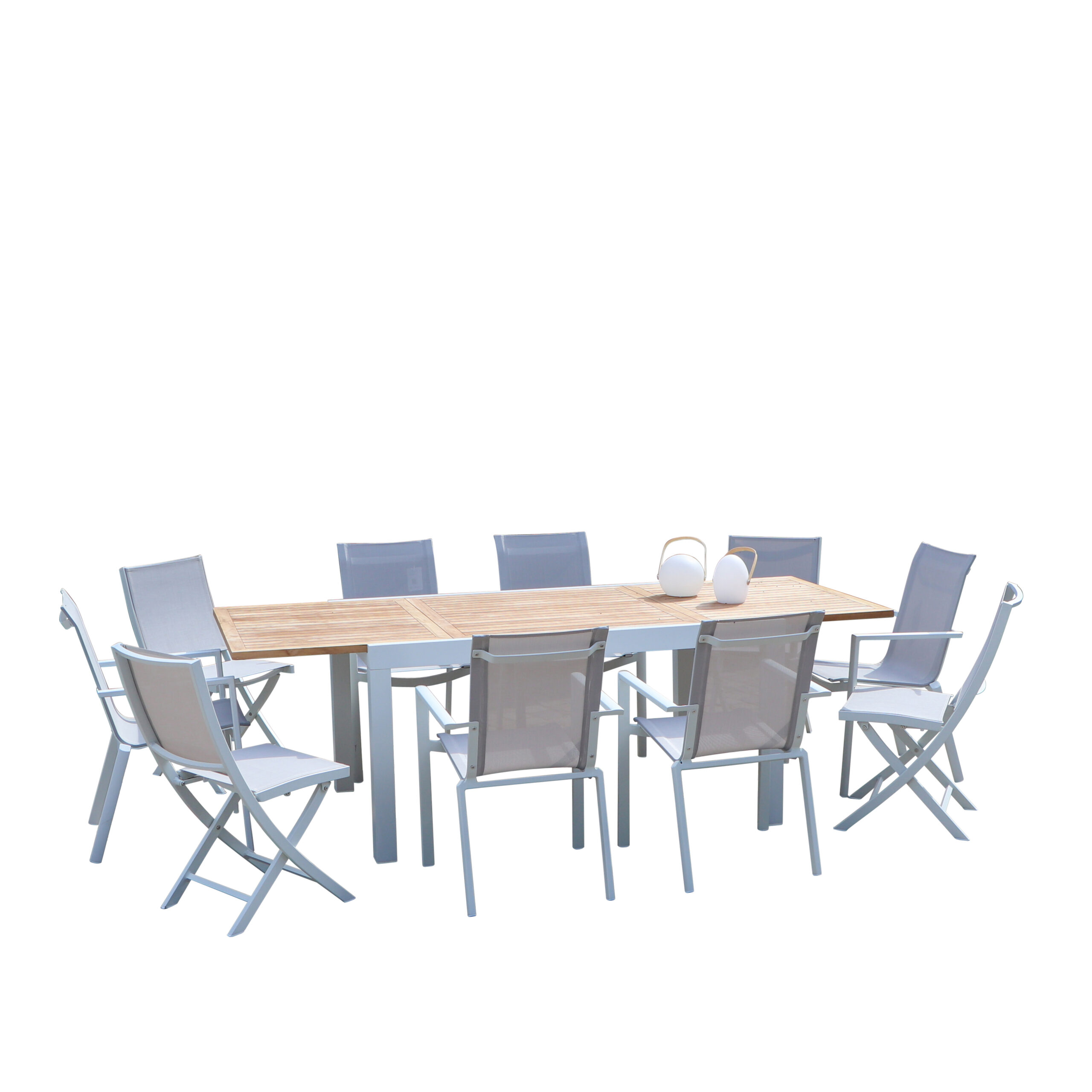 Salon de jardin aluminium blanc et plateau en bois BALITECK wilsa garden