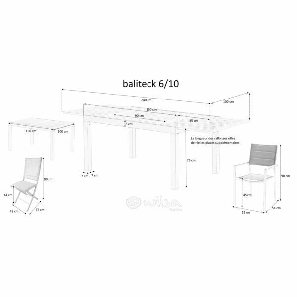 Ensemble Baliteck 6/10 Mobilier de Jardin alu Wilsa Garden