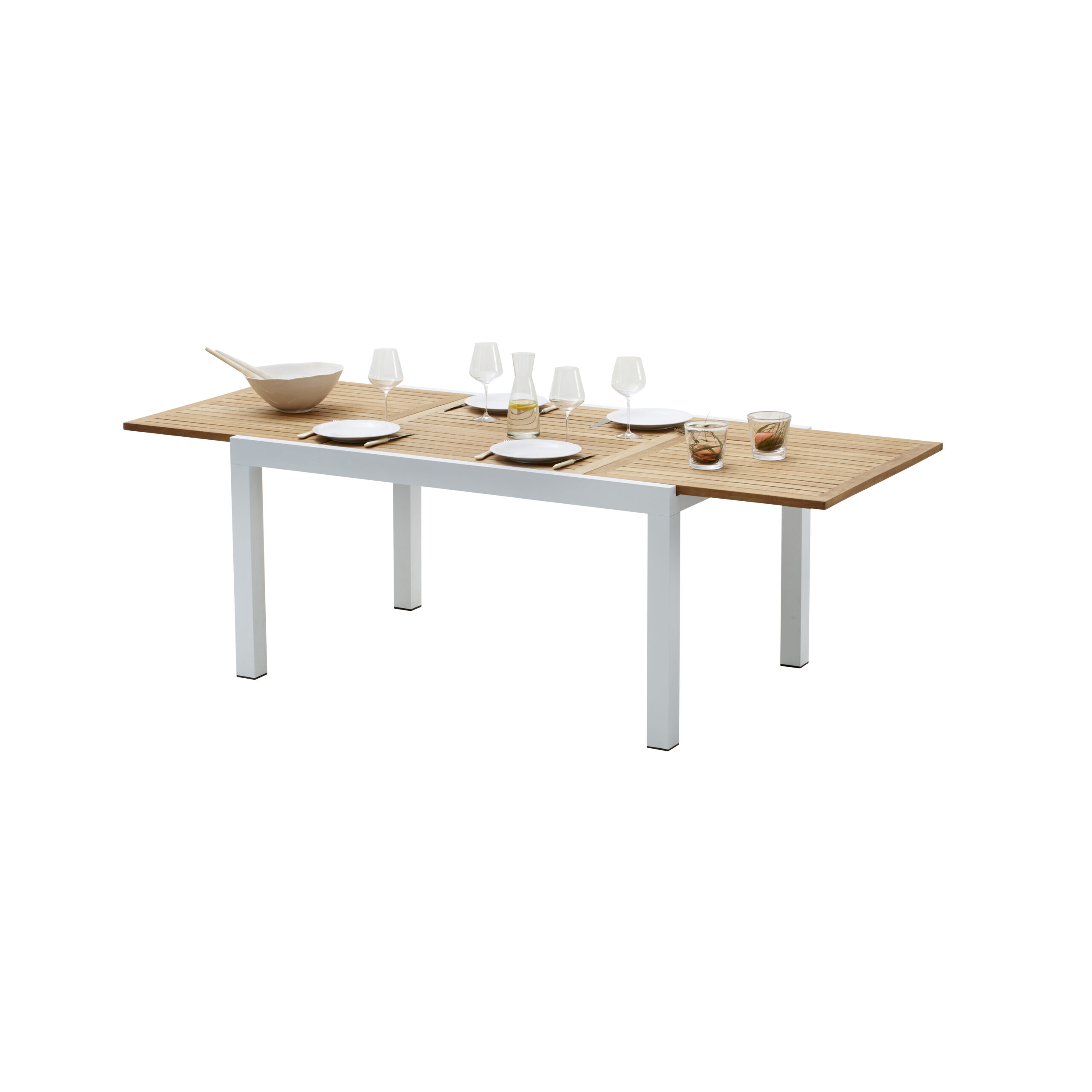 table de jardin extensible aluminium blanc et bois
