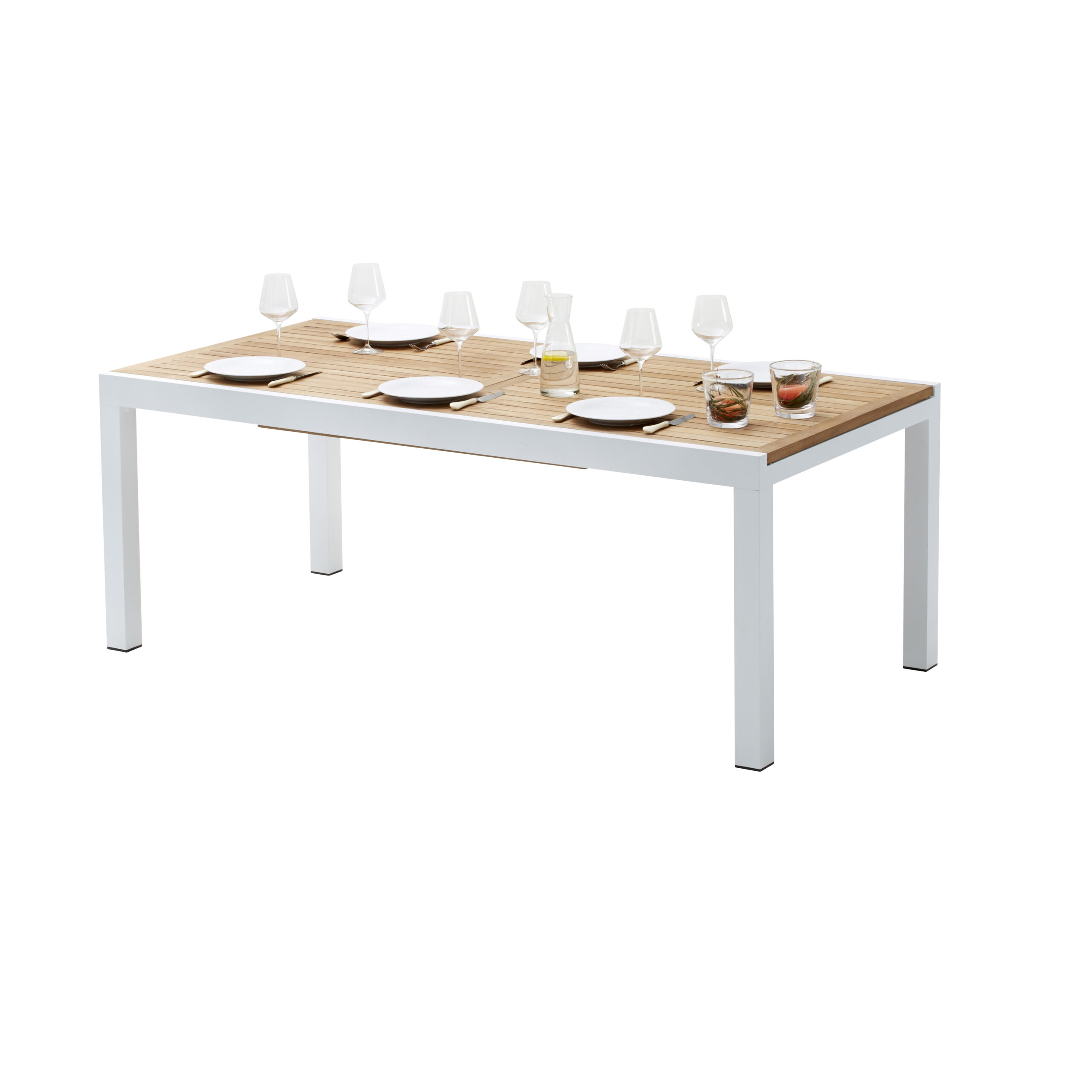 Table Bali Teck Blanc 8/12 Mobilier Alu Wilsa Garden Table d'extérieur 8/12 places en aluminium blanc et plateau en teck