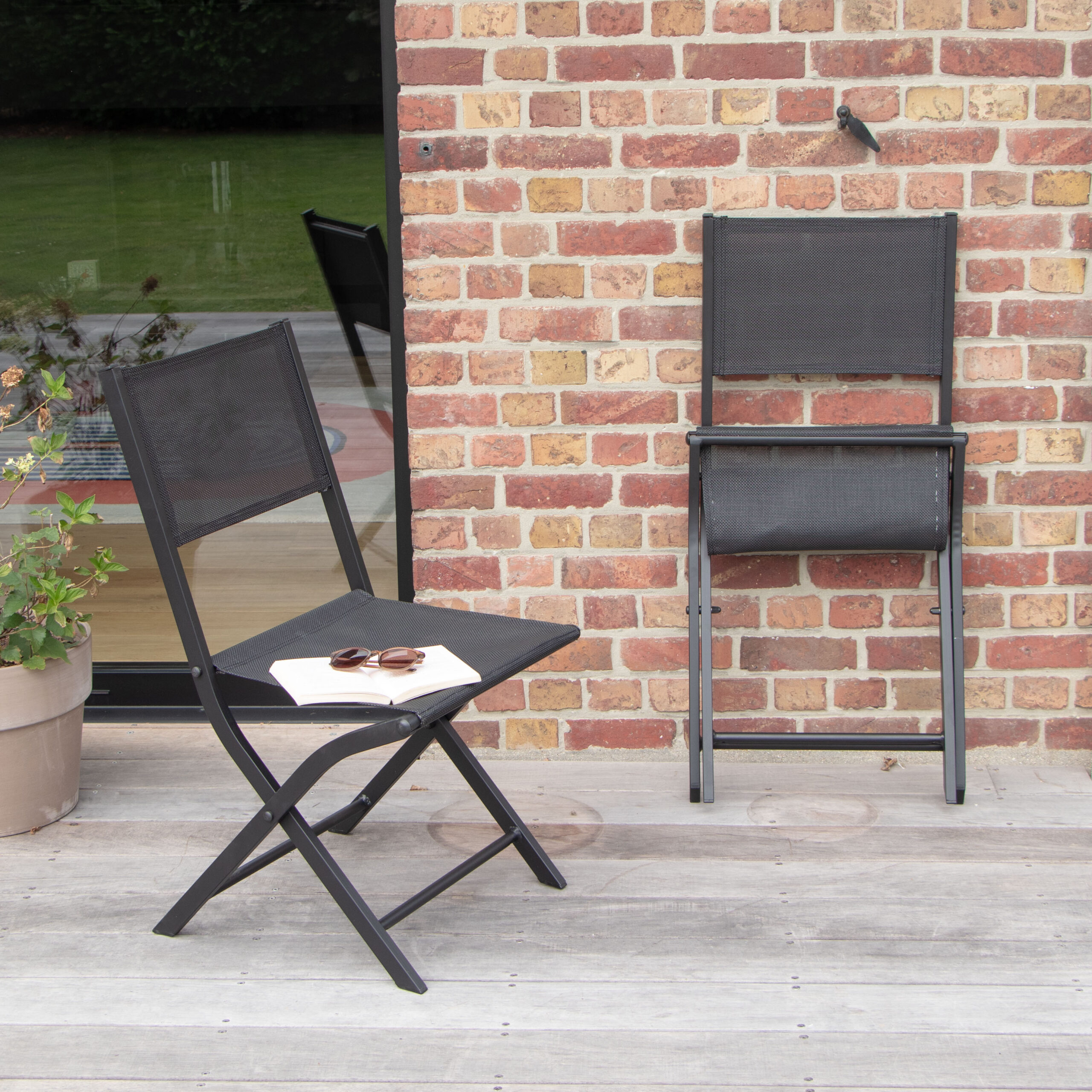Chaises Modulo noir 603114 Chaise pliable aluminium noir pour le jardin