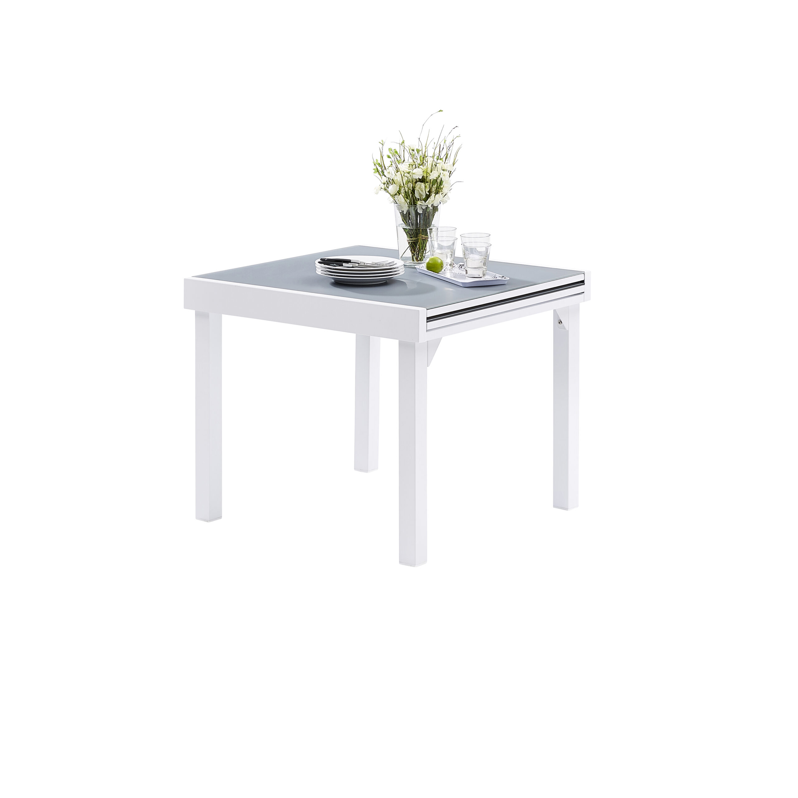Table Modulo Verre Blanc 4/8 Mobilier de Jardin Alu Wilsa Garden Table de jardin avec rallonge Verre Blanc 4/8 places