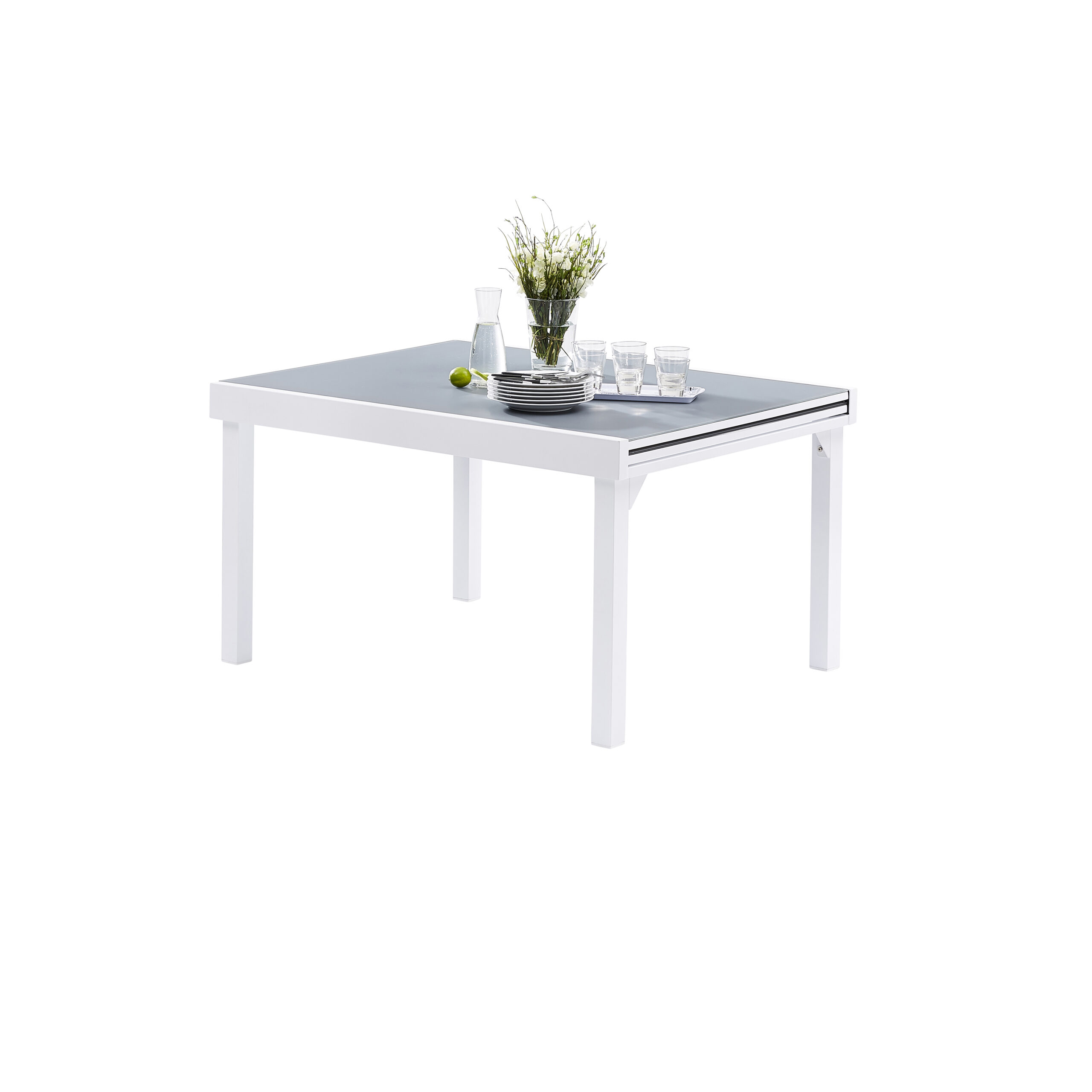 Table de jardin 6/10 places en aluminium et verre blanc