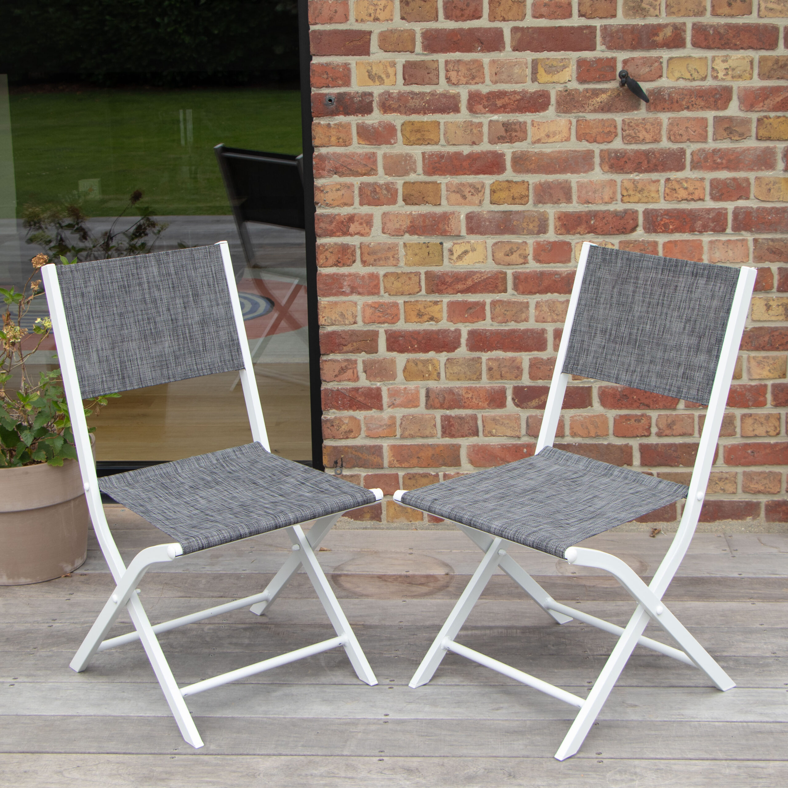 Chaise de jardin pliante blanc gris