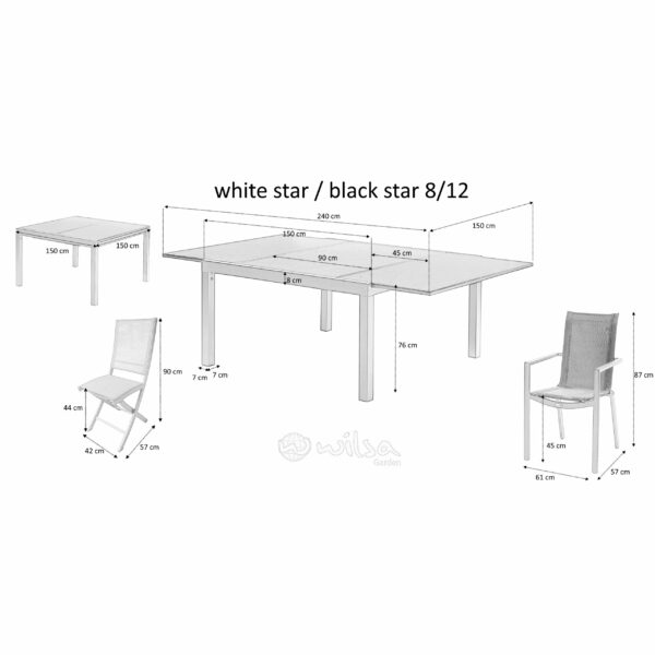 Ensemble Black white Star 8/12 Mobilier de Jardin Alu Wilsa Garden