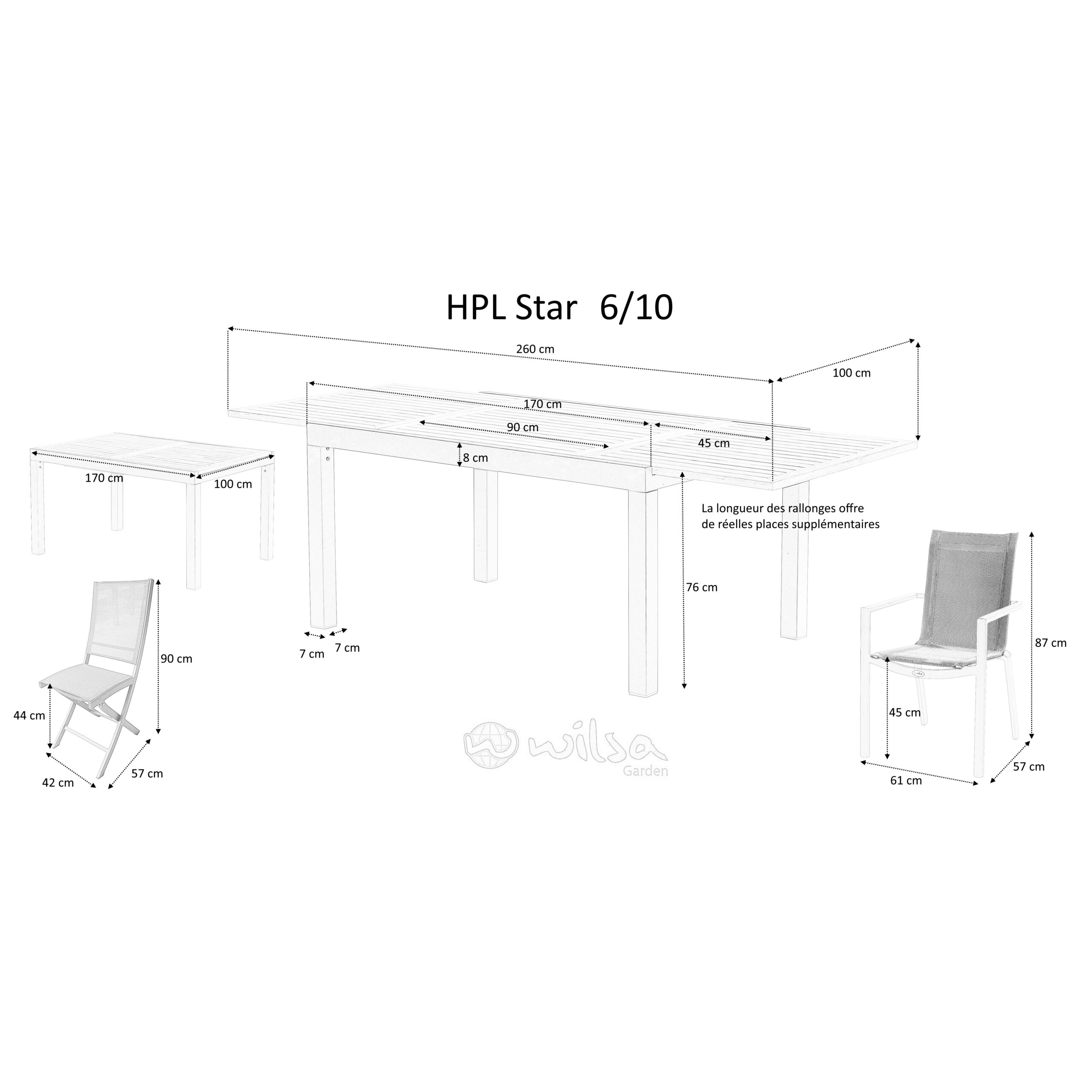 Ensemble HPL 6/10 Mobilier de Jardin Alu Wilsa Garden salon de jardin HPL 6/10 Alu