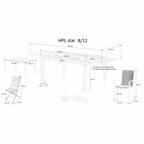 Ensemble HPL 8/12 Mobilier de Jardin Alu Wilsa Garden