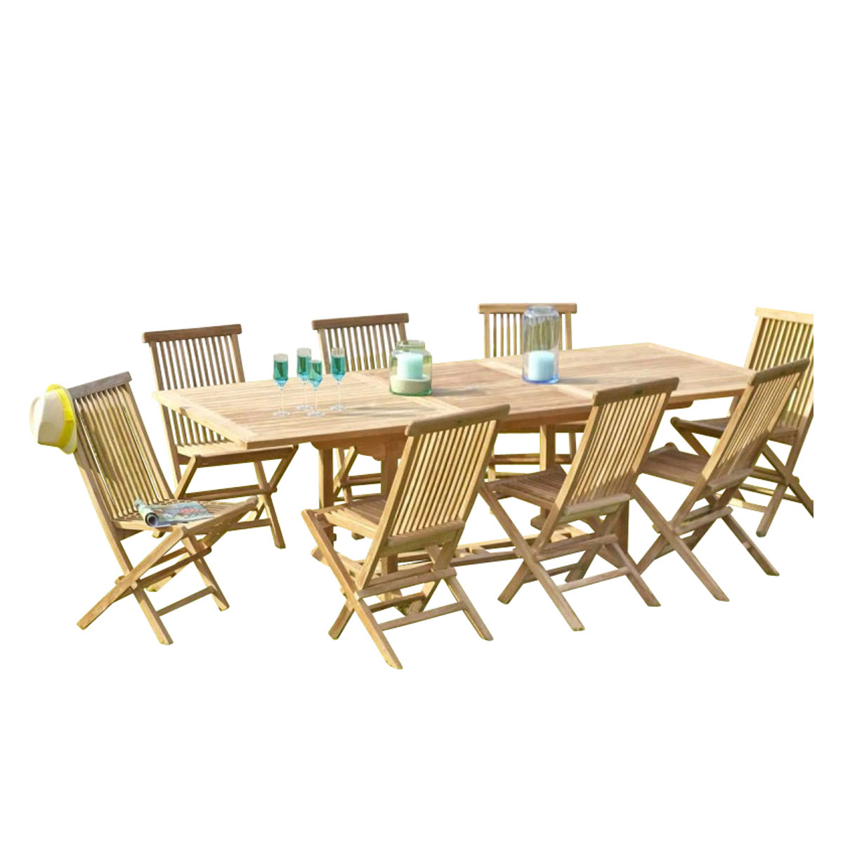 Ensemble en Teck rectangulaire Table 8-10 avec 8 chaises Mobilier Exotique Wilsa Garden salon de jardin en bois de teck rectangulaire