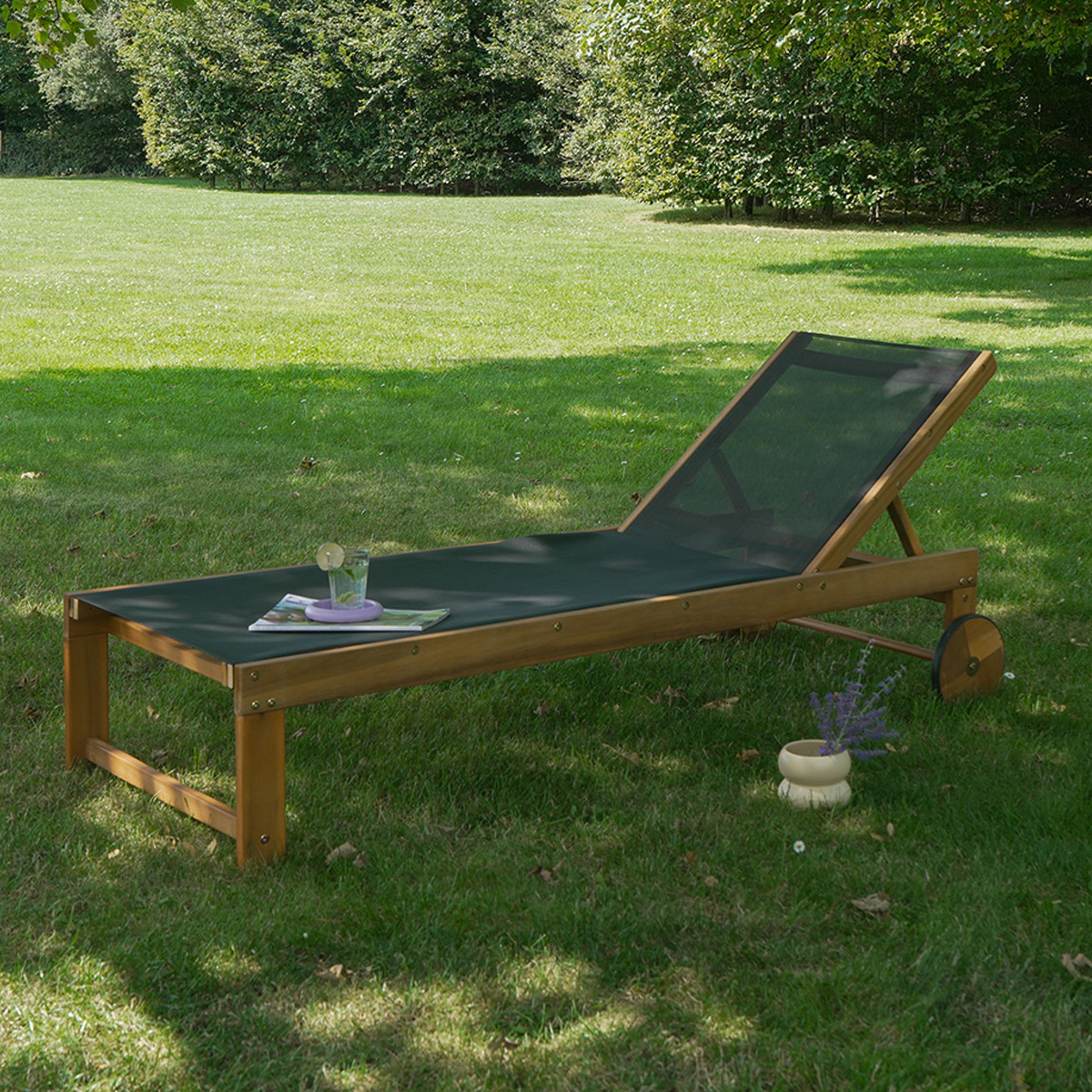 bain de soleil bois et toile grise