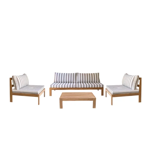 Salon de jardin en teck et tissu rayé touquet