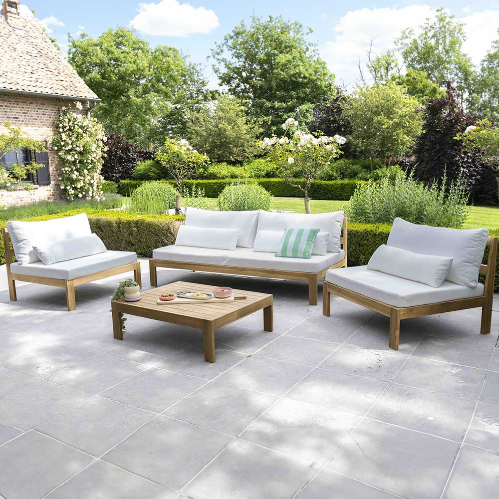 salon de jardin cocooning bois et blanc