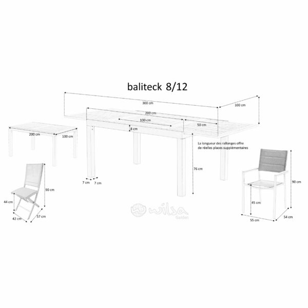 Ensemble Baliteck 8/12 Mobilier de Jardin alu Wilsa Garden