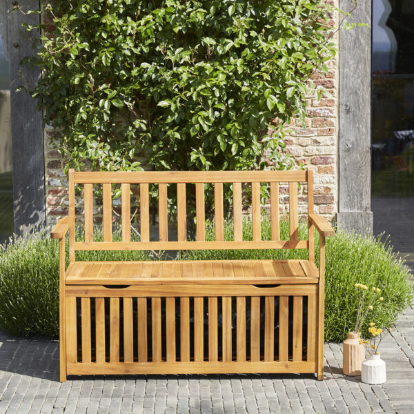 Banc de jardin coffre en bois d'acacia