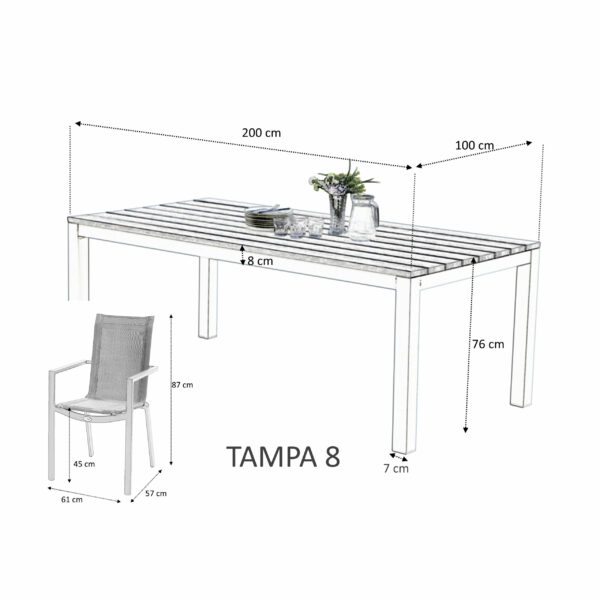 Ensemble Tampa 8 places Mobilier de Jardin alu Wilsa Garden