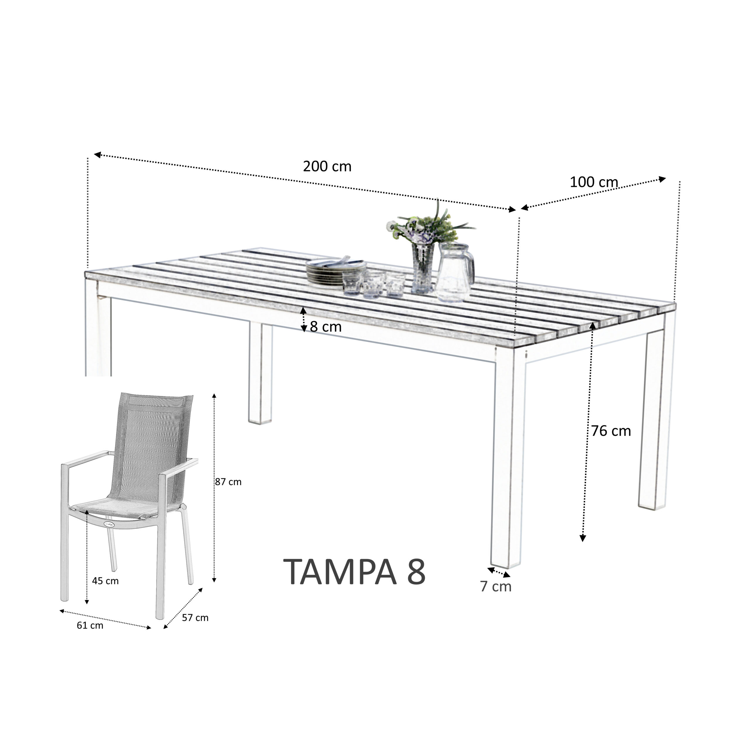 Ensemble Tampa 8 places Mobilier de Jardin alu Wilsa Garden salon de jardin 8 places alu