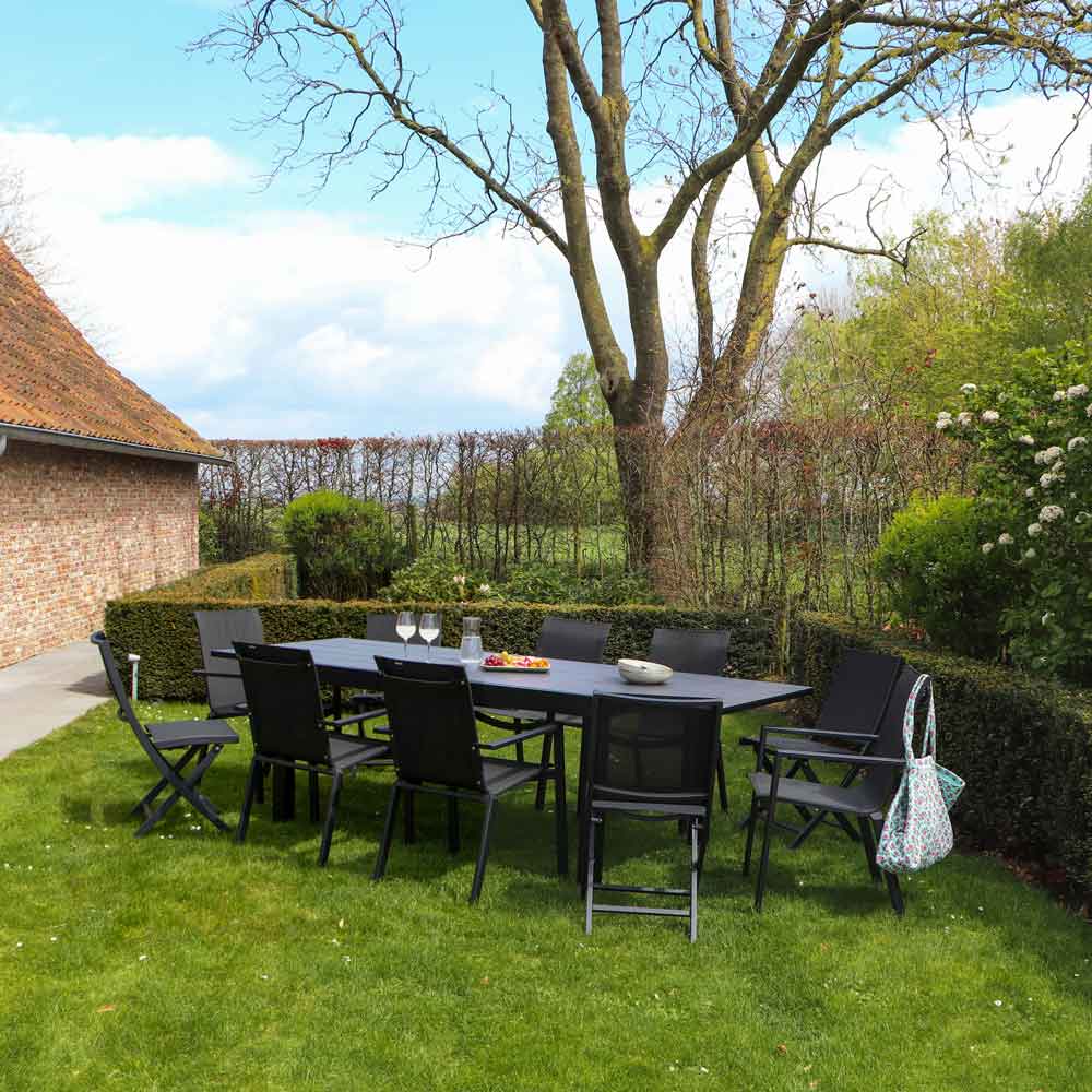 603890 Ensemble HPL salon de jardin alu 10 personnes